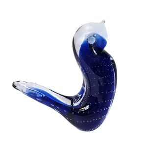 Silvestri Murano Glass Bird Figurine Cobalt Blue Bullicante Controlled Bubble